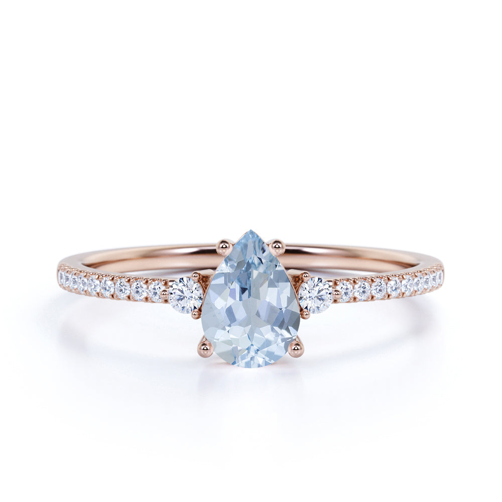 1.25 ct Pear Shaped Aquamarine Pave Engagement Ring