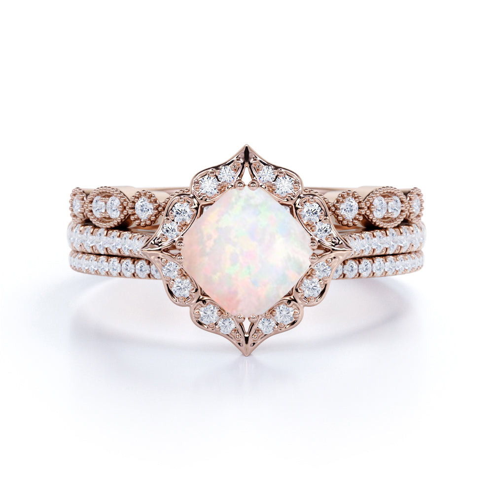 1.50 Ct Cushion Cut Opal Vintage Trio Set