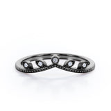 Milgrain Edged 0.10 Ct Round Cut Curved Wedding Band