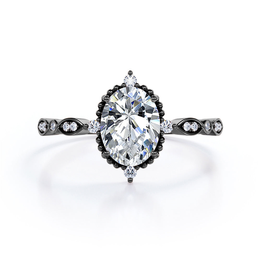 Vintage Filigree Bezel 1.25 Carat Oval Shape Moissanite 5-Stone Milgrain Decorative Engagement Ring In 18K Yellow Gold Plating Over Silver