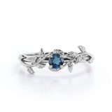 Solitaire Design 0.50 Carat Round Brilliant Cut London Blue Topaz Branch Leaves Engagement Ring in 18K White Gold Plating over Silver