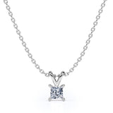 Certified - 0.5 Carat Princess Cut Moissanite - Simple Pendant Necklace - 18K Rose Gold Plating Over Silver