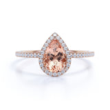 1.25 ct Pear Peach Pink Morganite Halo Engagement Ring
