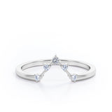 Dainty Five-Stone Prong - 0.10 TCW Round Shaped Moissanite -  V Shaped Wedding Band - 10K Rose Gold