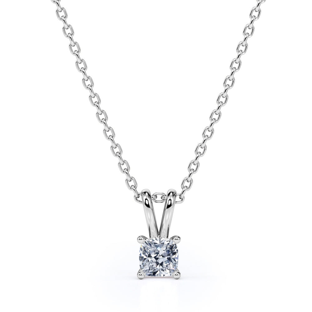 Certified - 0.5 Carat Cushion Cut Moissanite - Adorable Pendant Necklace - 18K Rose Gold Plating Over Silver