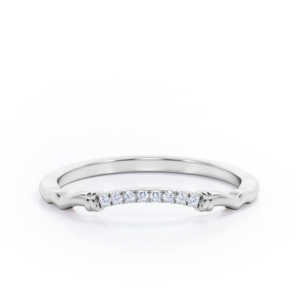 Curved Band - 0.10 TCW Round Shape Diamond - Mini Pave Accented Wedding Band - Black Gold