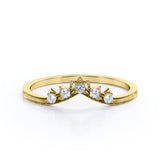 Crown Design 0.10 TCW Round Shape Moissanite Chevron Wedding Band in Black Gold