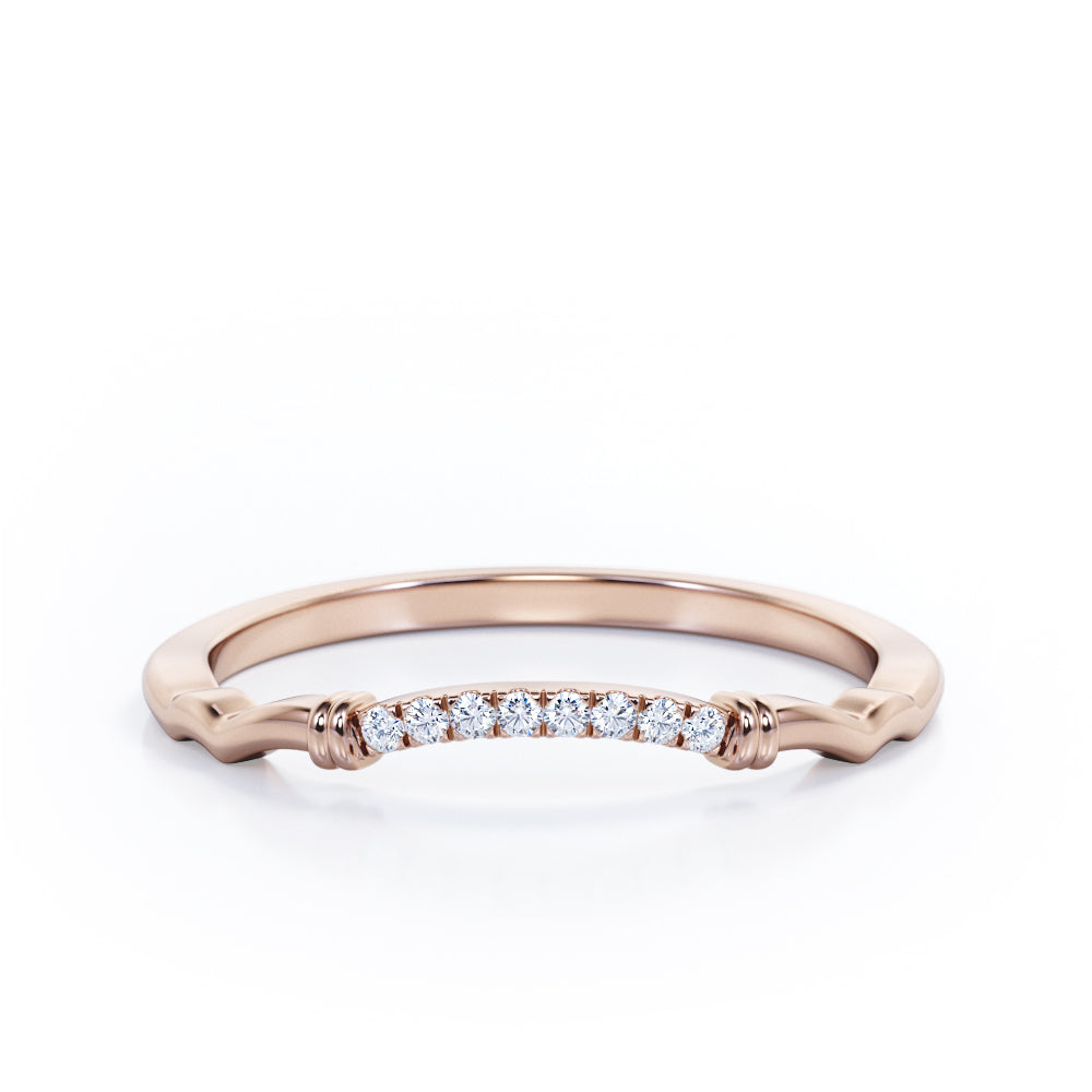 Curved Band - 0.10 TCW Round Shape Diamond - Mini Pave Accented Wedding Band - Black Gold