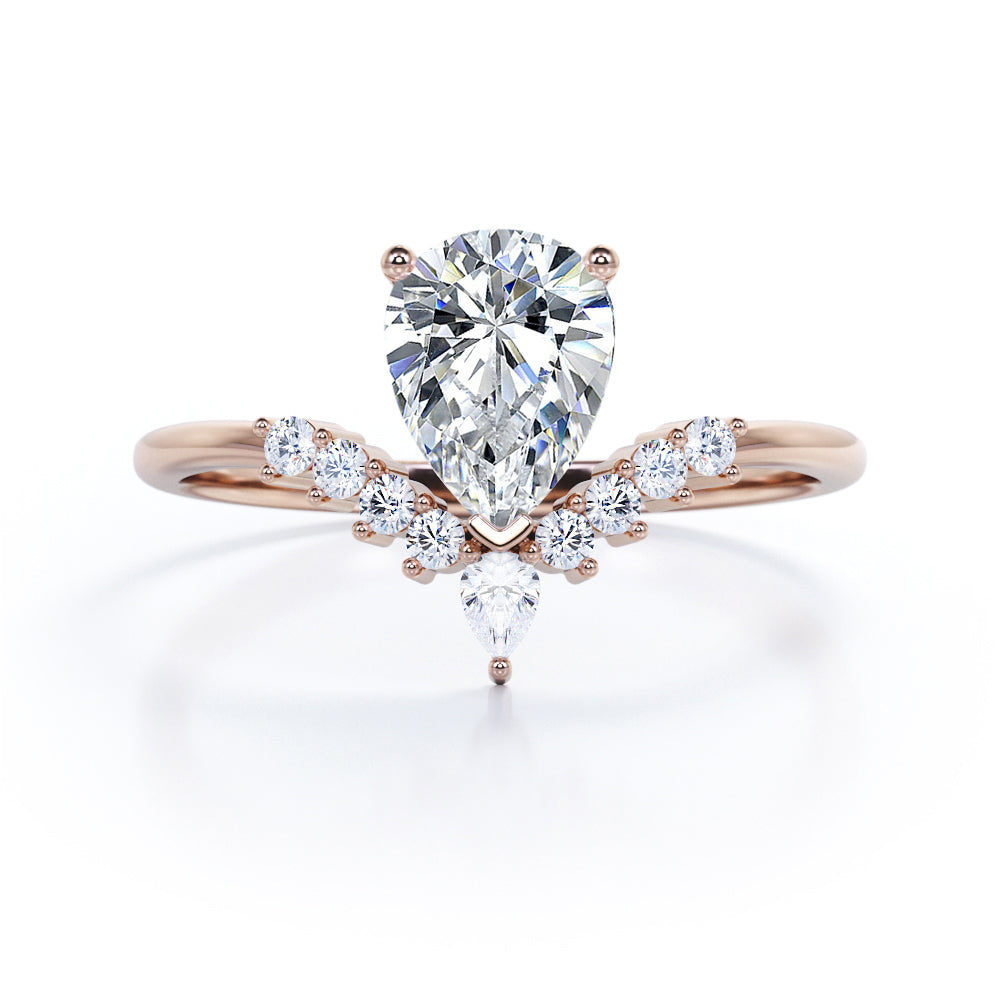 V Shaped 0.6 Carat Pear Moissanite Engagement Ring