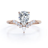 V Shaped 0.6 Carat Pear Moissanite Engagement Ring