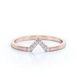 Chevron Flat Band 0.15 TCW Round Shaped Moissanite Pave Accented Wedding Band in Rose Gold