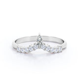 V Shaped - 0.20 TCW Marquise and Round Moissanite - Cluster Prong Wedding Band - Yellow Gold
