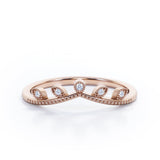 Milgrain Edged 0.10 Ct Round Cut Curved Wedding Band