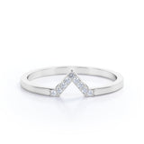 Chevron Flat Band 0.15 TCW Round Shaped Moissanite Pave Accented Wedding Band in Rose Gold