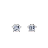 4 Prong - 0.20 Carat Cushion Cut Certified Lab Diamond - Solitaire Stud Earrings - 18K White Gold Plating Over Silver