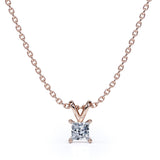 Certified - 0.5 Carat Princess Cut Moissanite - Simple Pendant Necklace - 18K Rose Gold Plating Over Silver