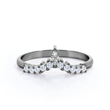 V Shaped - 0.20 TCW Marquise and Round Moissanite - Cluster Prong Wedding Band - Yellow Gold