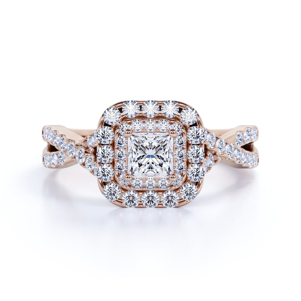 Certified Infinity 1 Ct Princess Lab Diamond Halo Engagement Ring