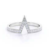 Pave Channel - 0.25 TCW Round Shaped Moissanite - V Shape Wedding Band - Rose Gold