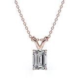 Certified Dazzling 1.5 Carat Emerald Cut Moissanite Pendant Necklace In 18K White Gold Plating Over Silver