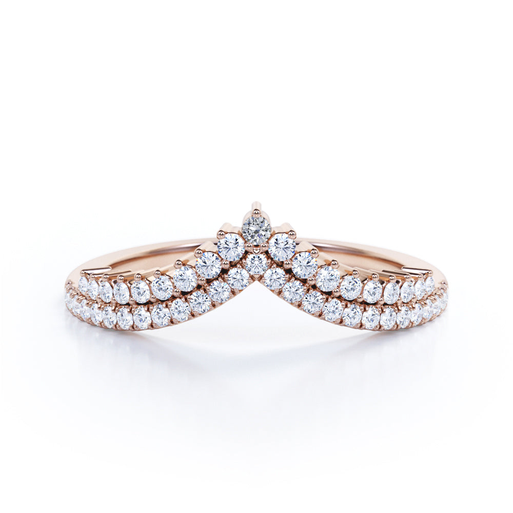 0.30 TCW Round Double Pave V Curved Wedding Band
