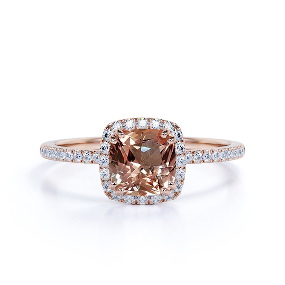 1.75 ct Cushion Lab Created Morganite Halo Engagement Ring