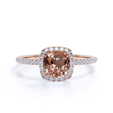 1.75 ct Cushion Lab Created Morganite Halo Engagement Ring