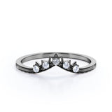 Crown Design 0.10 TCW Round Shape Moissanite Chevron Wedding Band in Black Gold