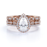 Halo 1.5 Carat Moissanite Milgrain Trio Ring Set