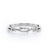 3-Stone Crossover Twig - 0.10 TCW Round Shape Moissanite- Inspired by Nature Wedding Band - Rose Gold