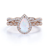 Vintage 1.5 Ct Pear Cut Lab Created Opal Wedding Ring Set