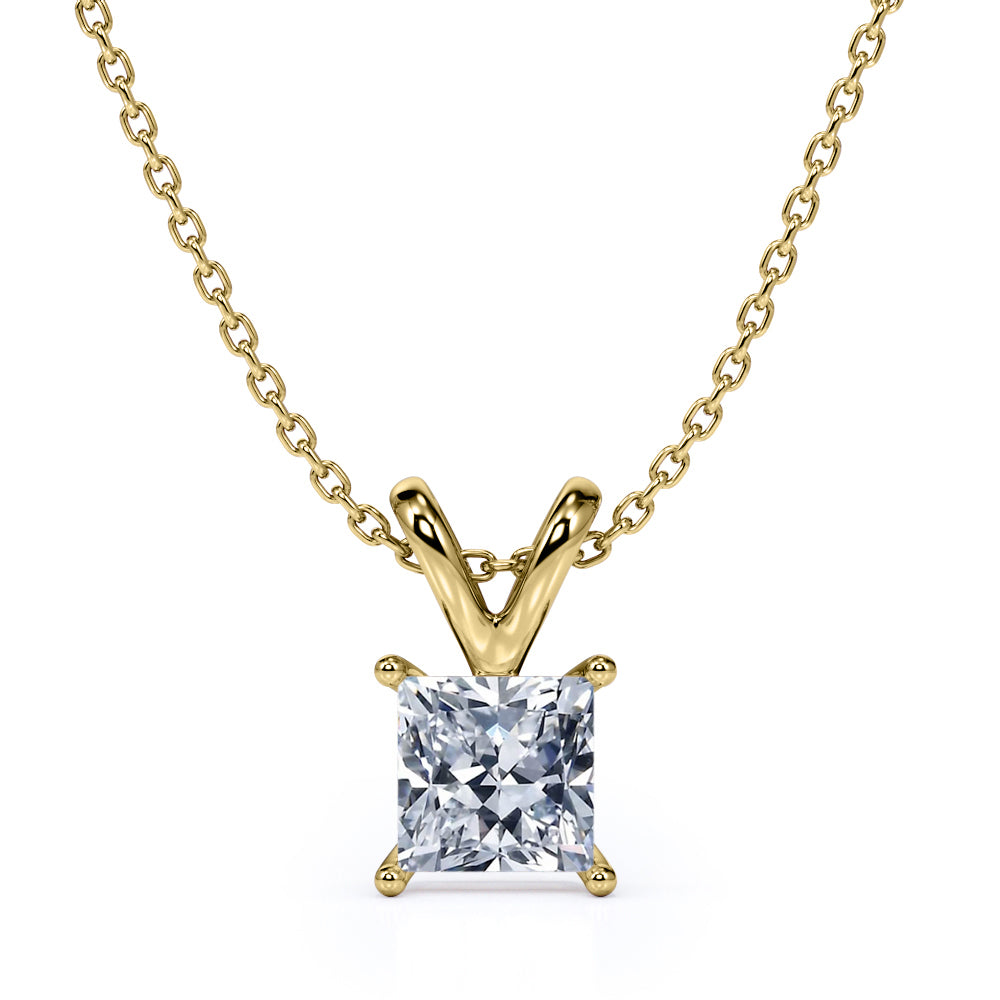 Certified Beautiful 1.5 Carat Princess Cut Moissanite Pendant Necklace In 18K Yellow Gold Plating Over Silver