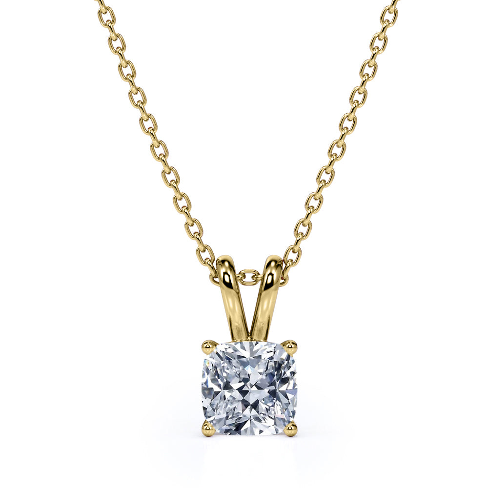 Certified Lovely 1.5 Carat Cushion Cut Moissanite Pendant Necklace In 18K Rose Gold Plating Over Silver
