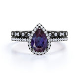 Halo 1.75 Ct Pear Lab Alexandrite Pave Bridal Set