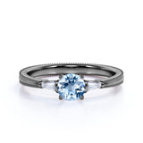1.10 carat Round Sky Blue Created Aquamarine 3 Stone Simple Engagement Ring in 18k Yellow Gold over Silver
