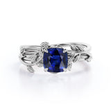 Floral 1 Ct Cushion Cut Lab Sapphire Wedding Ring Set