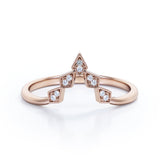 Fashionable Kite Bezel 0.10 TCW Round Cut Moissanite V-Shaped  Wedding Band in White Gold