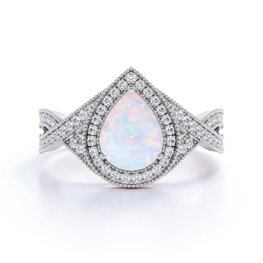 1.75 Ct Pear Cut Lab Created Opal Antique Bridal Set