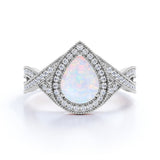 1.75 Ct Pear Cut Lab Created Opal Antique Bridal Set