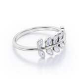 Inspired by Nature - 0.25 TCW Marquise Shaped Moissanite - Olive Leaf Stackable Ring - Black Gold