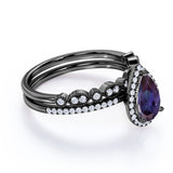 Halo 1.75 Ct Pear Lab Alexandrite Pave Bridal Set