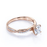 Certified 1.25 CT Round Lab Diamond Twist French Pave Engagement Ring