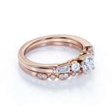 1.50 ct - Circle Cut Moissanite - Vintage - 5 Stone Ring - Art Deco - Scalloped - Wedding Set - 18K White Gold over Silver