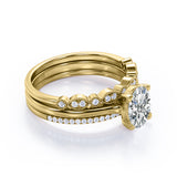 Solitaire 2 Carat Oval Cut Moissanite Art Deco Trio Set