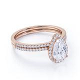 1.25 Carat pear cut Moissanite Wedding Ring Set in 18k White Gold Over Silver