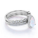 Vintage 2 Ct Pear Cut Lab Created Opal Trio Set