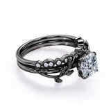 Floral 1.25 Carat Cushion Cut Moissanite Vintage Bridal Set