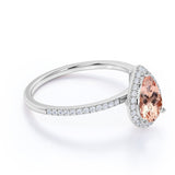 1.25 ct Pear Peach Pink Morganite Halo Engagement Ring