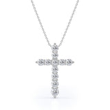 Shared-Prong 0.10 TCW Round Shape Pave Style Cross Necklace