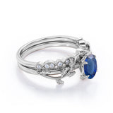 Vintage 1.15 Ct Oval Cut Lab Sapphire Wedding Ring Set